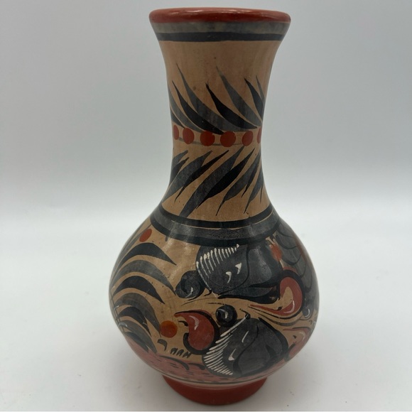 Mexican Made Tonala Vase Foral Coral Gray Color Artisan Ethnic Handmade Painted - Picture 1 of 16